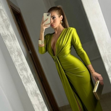 VESTIDO NUDO MANGA VERDE OLIVA