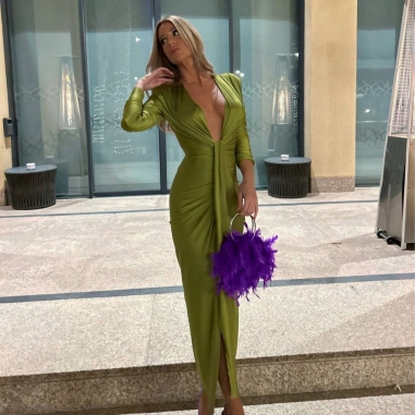 VESTIDO NUDO MANGA VERDE OLIVA