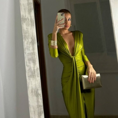 VESTIDO NUDO MANGA VERDE OLIVA