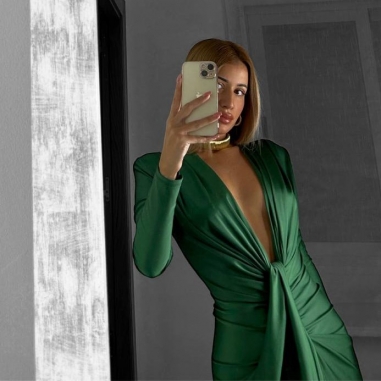 VESTIDO NUDO MANGA VERDE BOTELLA