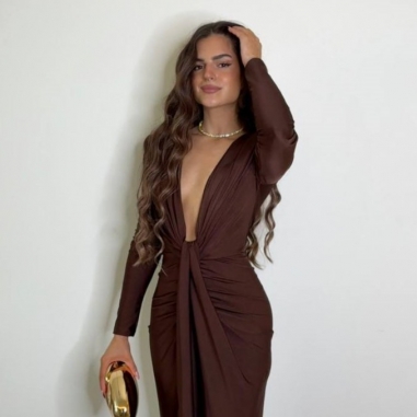 VESTIDO NUDO MANGA CHOCO