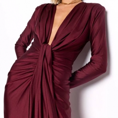 VESTIDO NUDO MANGA BURDEOS