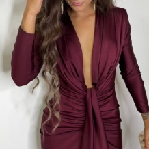 VESTIDO NUDO MANGA BURDEOS