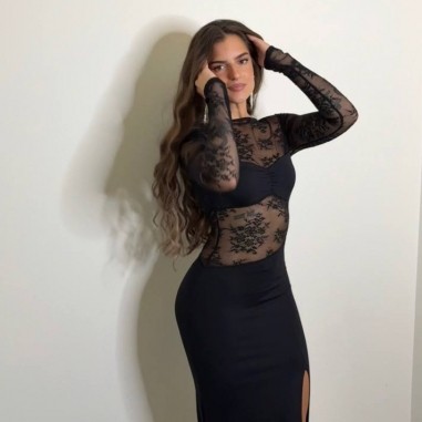 VESTIDO ENCAJE BANDA NEGRO