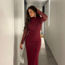 VESTIDO TUL BRILLO VINO