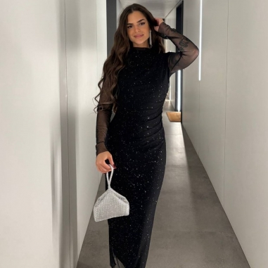 VESTIDO TUL BRILLO NEGRO