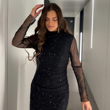 VESTIDO TUL BRILLO NEGRO
