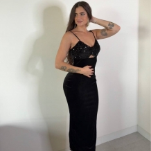 VESTIDO VELVET ABERTURA NEGRO 2