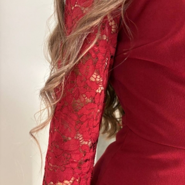 MONO MANGA ENCAJE VINO