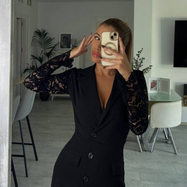 MONO MANGA ENCAJE NEGRO