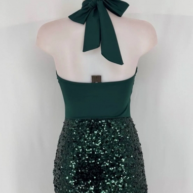 VESTIDO COMBINADO LENTEJUELAS VERDE