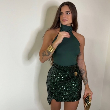 VESTIDO COMBINADO LENTEJUELAS VERDE