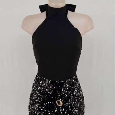 VESTIDO COMBINADO LENTEJUELAS  NEGRO