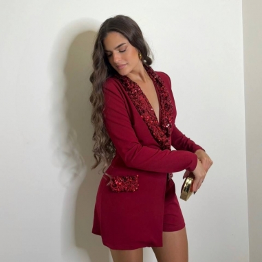 MONO BLAZER SOLAPA LENTEJUELAS VINO