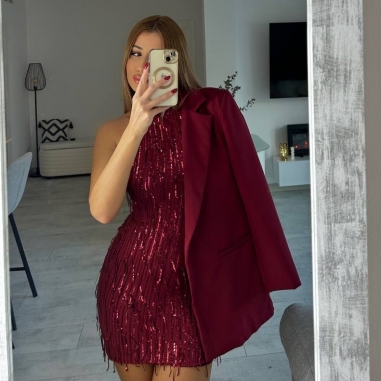 PREVENTA VESTIDO FLECOS LENTEJUELAS VINO