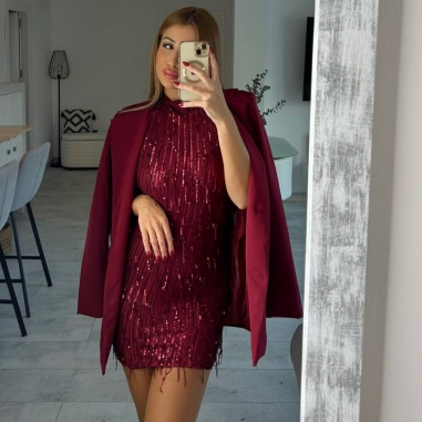 PREVENTA VESTIDO FLECOS LENTEJUELAS VINO