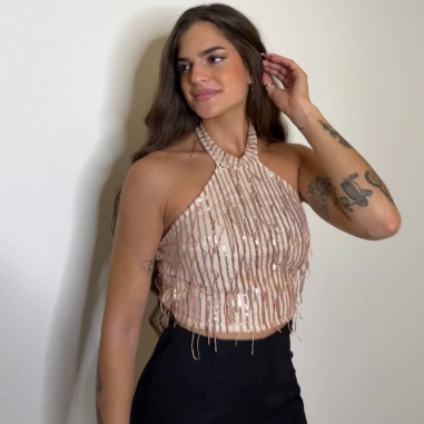 TOP HALTER LENTEJUELAS ROSADO