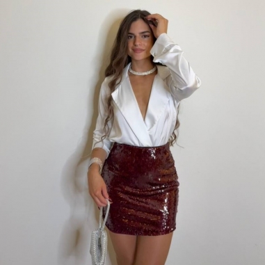 FALDA LENTEJUELAS BURDEOS