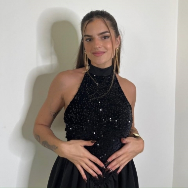 VESTIDO GLOBO LENTEJUELAS NEGRO