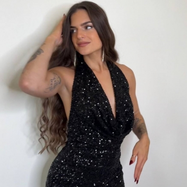 VESTIDO ESCOTE FLUIDO LENTEJUELAS NEGRO