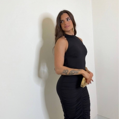 PREVENTA VESTIDO FRUNCIDO MIDI NEGRO