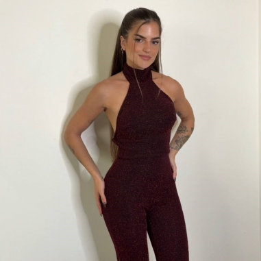 MONO HALTER LUREX NEGRO Y VINO