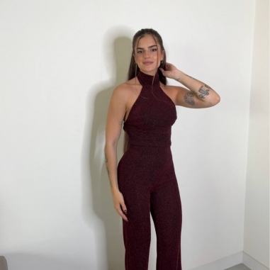 MONO HALTER LUREX NEGRO Y VINO