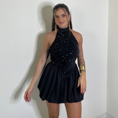 VESTIDO GLOBO LENTEJUELAS NEGRO