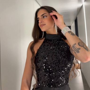 MONO HALTER LENTEJUELA NEGRO