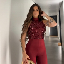 MONO HALTER LENTEJUELAS VINO