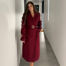 ABRIGO PAÑO CINTURÓN VINO