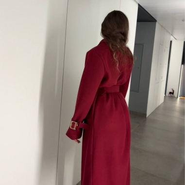 ABRIGO PAÑO CINTURÓN VINO