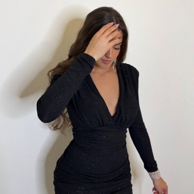 VESTIDO HOMBRERAS LUREX NEGRO