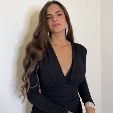 VESTIDO HOMBRERAS LUREX NEGRO