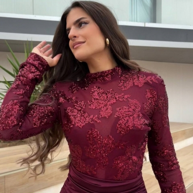 VESTIDO TUL LENTEJUELAS VINO