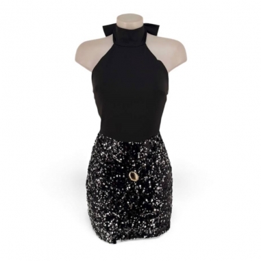 VESTIDO COMBINADO LENTEJUELAS  NEGRO