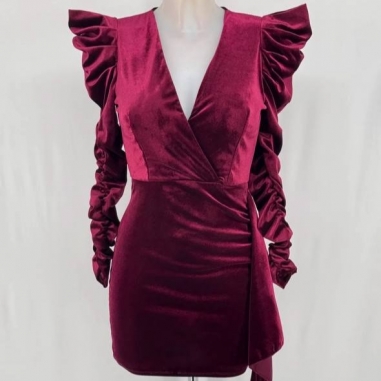VESTIDO VELVET FRUNCIDO BURDEOS