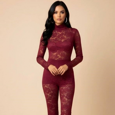 CONJUNTO ENCAJE VINO