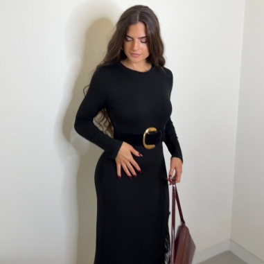 VESTIDO PUNTO CON ENCAJE NEGRO