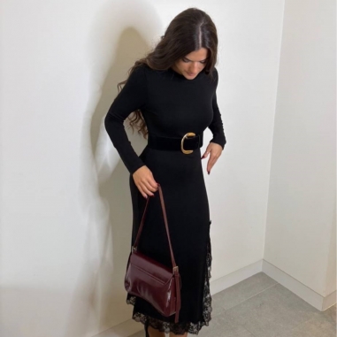 VESTIDO PUNTO CON ENCAJE NEGRO
