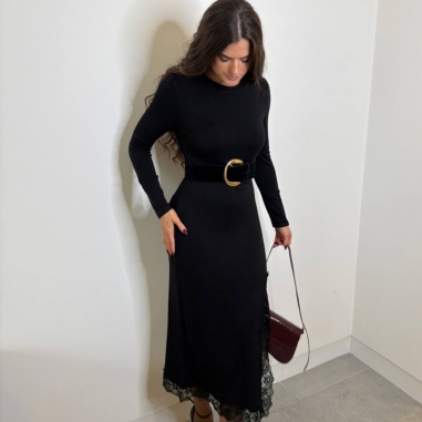 VESTIDO PUNTO CON ENCAJE NEGRO