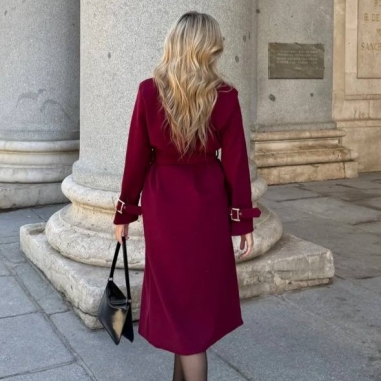 ABRIGO PAÑO CINTURÓN VINO