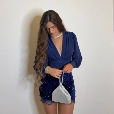 SHORT LENTEJUELAS MARINO CON ENCAJE