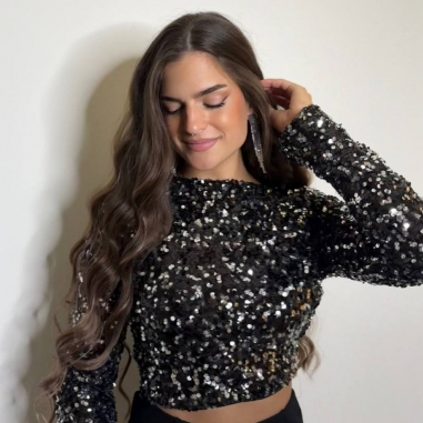 TOP LENTEJUELAS LAZADA NEGRO Y PLATA