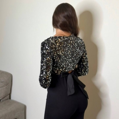 TOP LENTEJUELAS LAZADA NEGRO Y PLATA