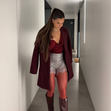 SHORT LENTEJUELAS TAUPÉ CON ENCAJE