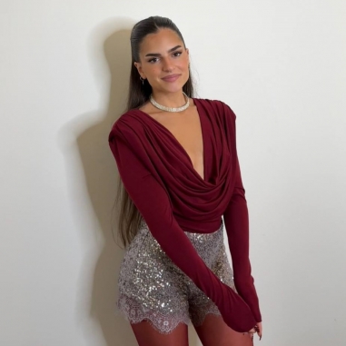 SHORT LENTEJUELAS TAUPÉ CON ENCAJE