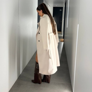 ABRIGO PAÑO CINTURÓN CREMA