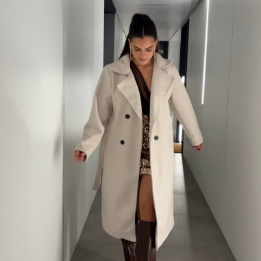 ABRIGO PAÑO CINTURÓN CREMA