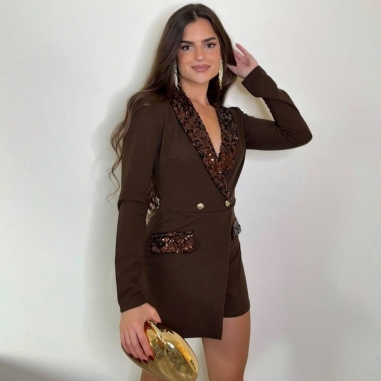 MONO BLAZER SOLAPA LENTEJUELAS CHOCO